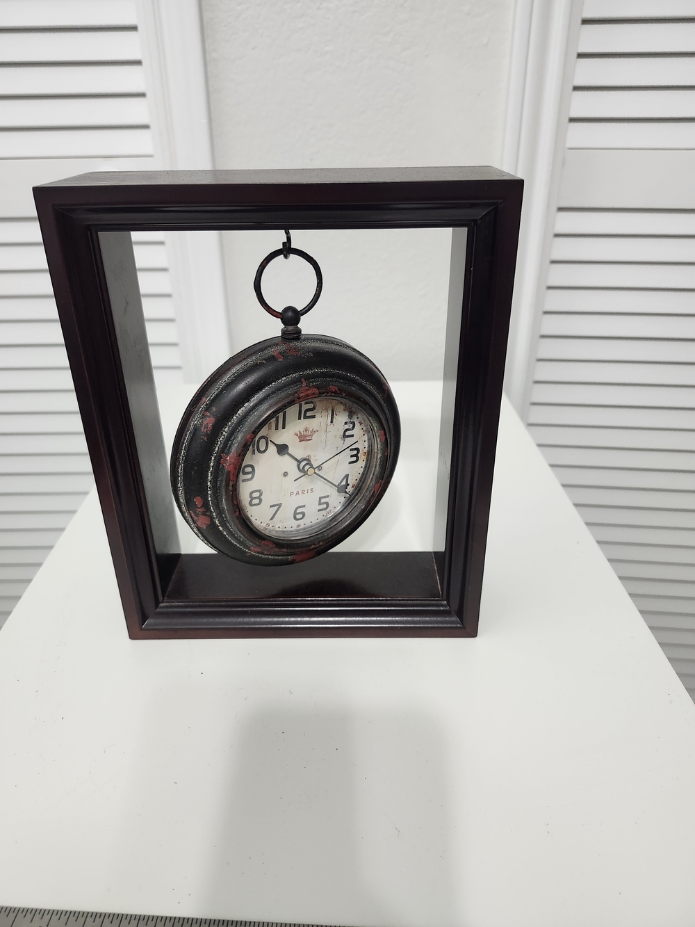 Hanging Pocket Watch Wall Accent in Black with Red Distress